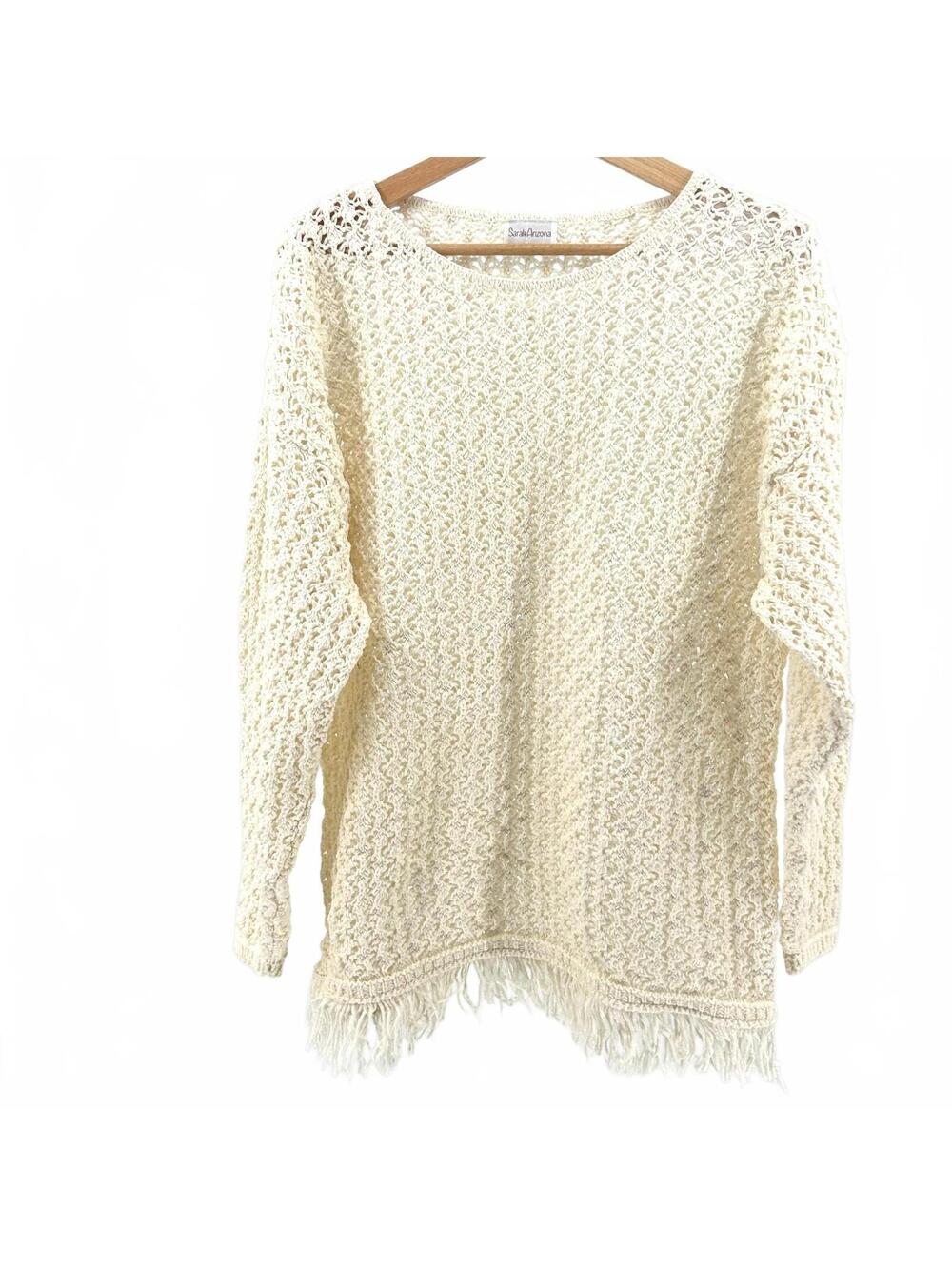 Vintage 90s Sarah Arizona Cream Cotton Fringe Knit Sweater